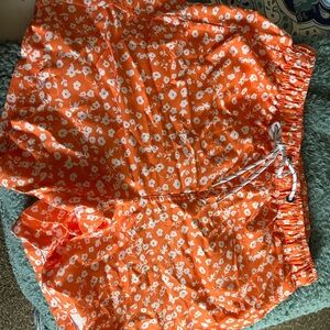 SHEIN Vibrant Orange Floral Swim Trunks
